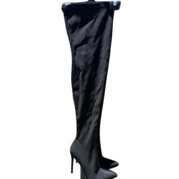 Truffle Collection Shoes - Truffle Collection Black Thigh High Stiletto Boots Pointed Toe Size 8